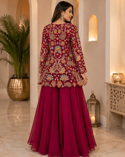 Georgette Top & Palazzo Set | Sequin Embroidery | Festive & Party Wear - Rosepetals Luxe