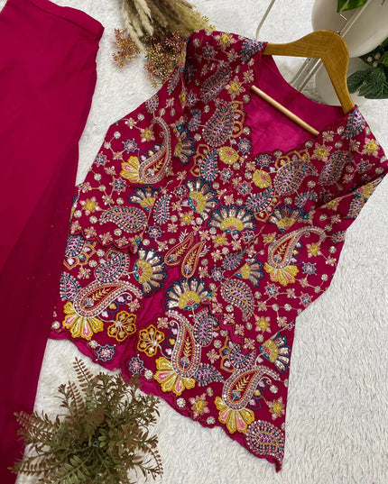 Georgette Top & Palazzo Set | Sequin Embroidery | Festive & Party Wear - Rosepetals Luxe