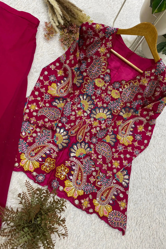 Georgette Top & Palazzo Set | Sequin Embroidery | Festive & Party Wear - Rosepetals Luxe