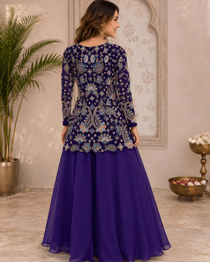 Georgette Top & Palazzo Set | Sequin Embroidery | Festive & Party Wear - Rosepetals Luxe