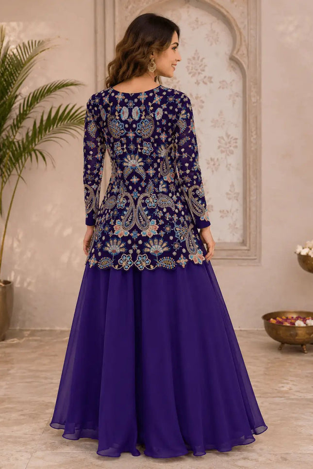 Georgette Top & Palazzo Set | Sequin Embroidery | Festive & Party Wear - Rosepetals Luxe