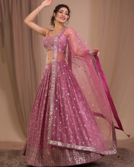 Georgette Zari & Sequins Embroidered Lehenga Set | Semi-Stitched with Net Dupatta - Rosepetals Luxe