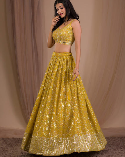 Georgette Zari & Sequins Embroidered Lehenga Set | Semi-Stitched with Net Dupatta - Rosepetals Luxe
