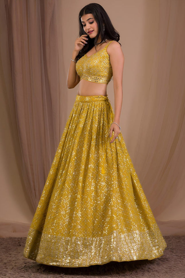 Georgette Zari & Sequins Embroidered Lehenga Set | Semi-Stitched with Net Dupatta - Rosepetals Luxe
