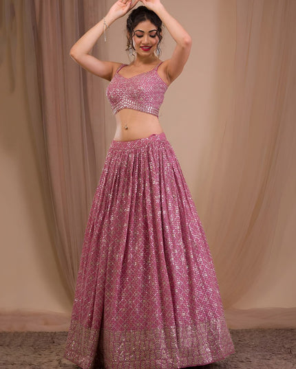 Georgette Zari & Sequins Embroidered Lehenga Set | Semi-Stitched with Net Dupatta - Rosepetals Luxe