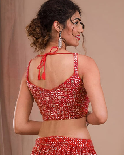 Georgette Zari & Sequins Embroidered Lehenga Set | Semi-Stitched with Net Dupatta - Rosepetals Luxe