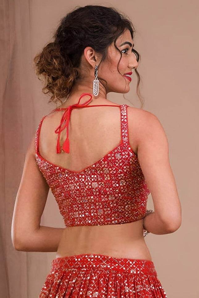 Georgette Zari & Sequins Embroidered Lehenga Set | Semi-Stitched with Net Dupatta - Rosepetals Luxe