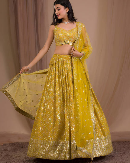 Georgette Zari & Sequins Embroidered Lehenga Set | Semi-Stitched with Net Dupatta - Rosepetals Luxe