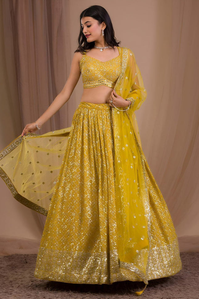 Georgette Zari & Sequins Embroidered Lehenga Set | Semi-Stitched with Net Dupatta - Rosepetals Luxe