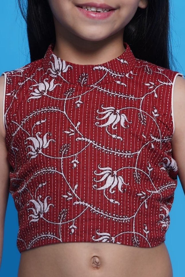 Girls Cotton Blend Woven Saree with Stitched Dola Silk Blouse | Ready to Wear | Ages 1–15 - Rosepetals Luxe