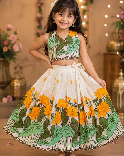 Girls Embroidered Cambric Cotton Lehenga Choli Set – Fully Stitched Kids Festive Ethnic Wear - Rosepetals Luxe