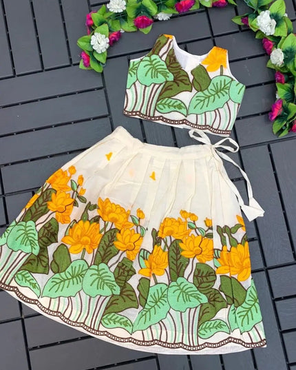 Girls Embroidered Cambric Cotton Lehenga Choli Set – Fully Stitched Kids Festive Ethnic Wear - Rosepetals Luxe