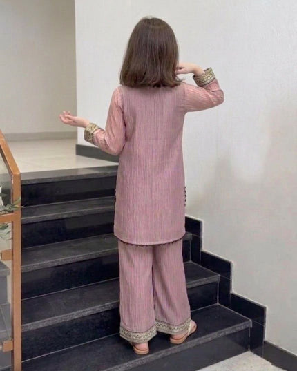 Girls Embroidered Crunchy Silk Kurti Set | Kurti, Pant & Dupatta - Rosepetals Luxe