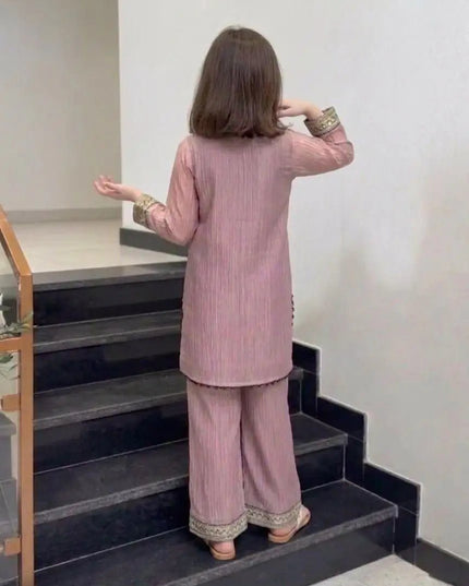 Girls Embroidered Crunchy Silk Kurti Set | Kurti, Pant & Dupatta - Rosepetals Luxe