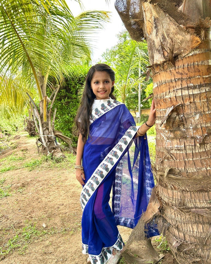 Girls Faux Saree with Stitched Dola Silk Blouse | Festive & Wedding | Ages 1–15 - Rosepetals Luxe