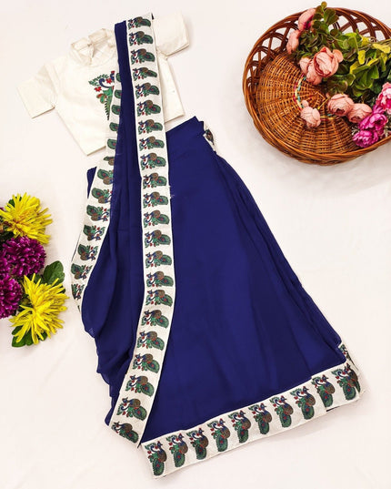 Girls Faux Saree with Stitched Dola Silk Blouse | Festive & Wedding | Ages 1–15 - Rosepetals Luxe