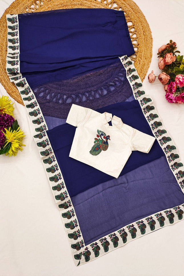 Girls Faux Saree with Stitched Dola Silk Blouse | Festive & Wedding | Ages 1–15 - Rosepetals Luxe