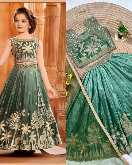 Girls Festive Chinon Silk Lehenga Set | Digital Print & Embroidery | Ages 2–15 | Weddings & Festivals - Rosepetals Luxe