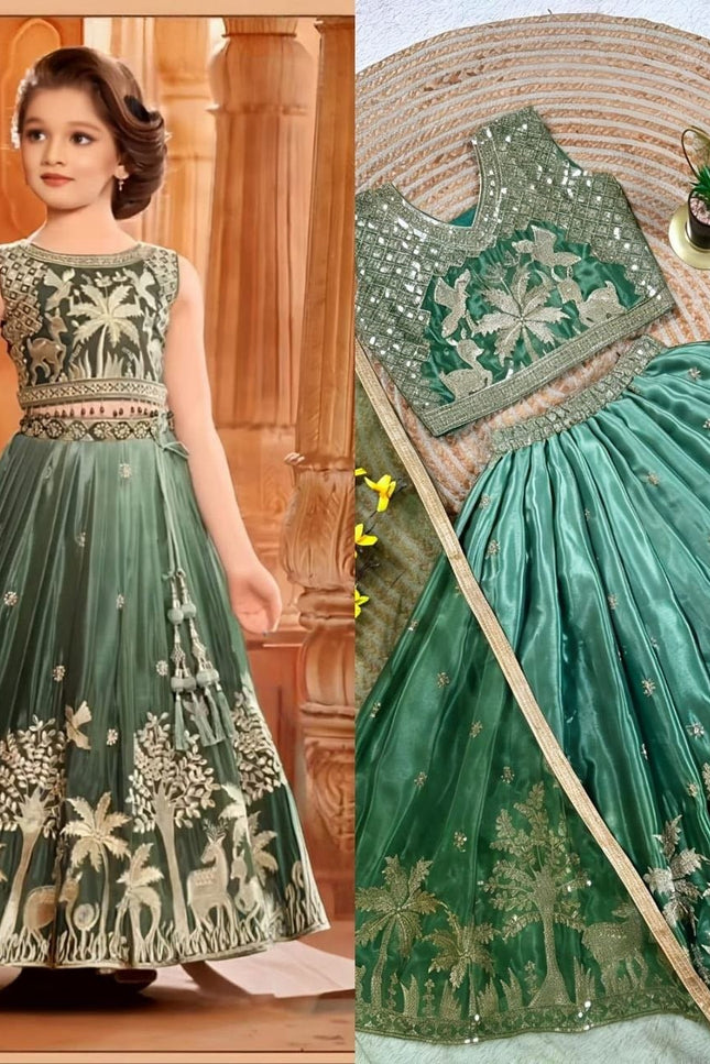 Girls Festive Chinon Silk Lehenga Set | Digital Print & Embroidery | Ages 2–15 | Weddings & Festivals - Rosepetals Luxe