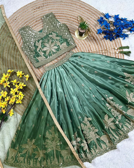Girls Festive Chinon Silk Lehenga Set | Digital Print & Embroidery | Ages 2–15 | Weddings & Festivals - Rosepetals Luxe