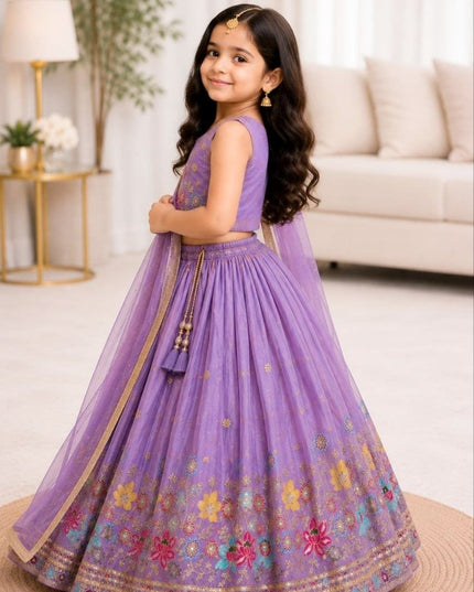 Girls Fully Stitched Sindur Silk Lehenga Set Sequin Embroidery Work With Net Dupatta - Rosepetals Luxe