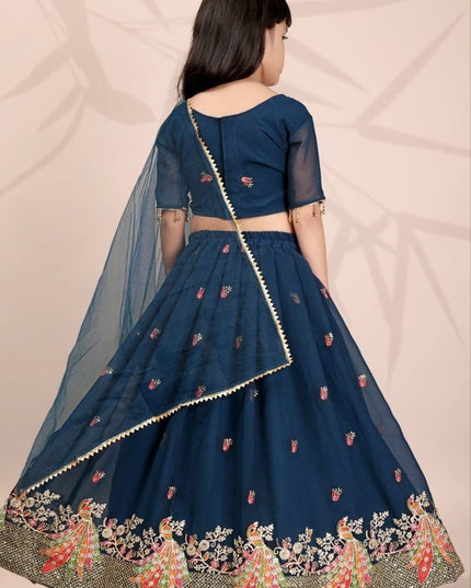 Girls Georgette Lehenga Choli Set | Embroidery & Sequin Work | Net Dupatta | Ages 2–15 | Rosepetals Luxe - Rosepetals Luxe