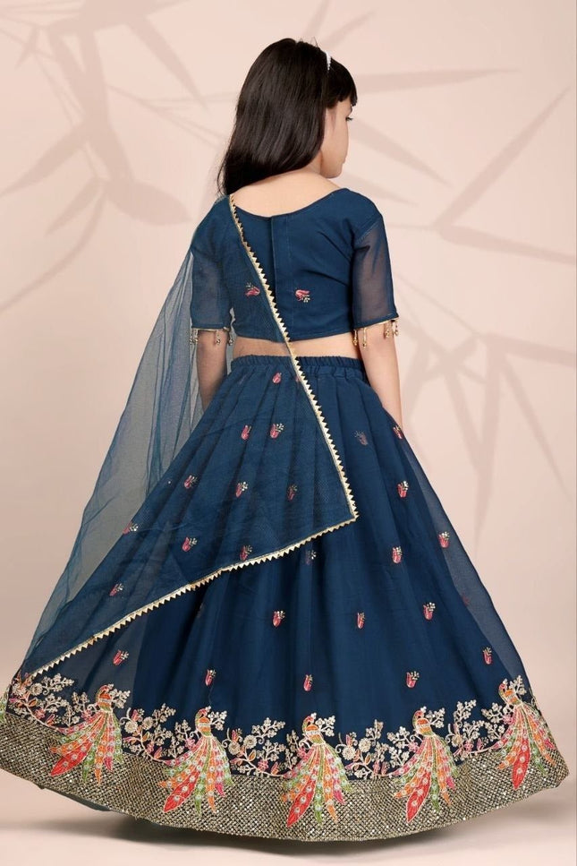 Girls Georgette Lehenga Choli Set | Embroidery & Sequin Work | Net Dupatta | Ages 2–15 | Rosepetals Luxe - Rosepetals Luxe