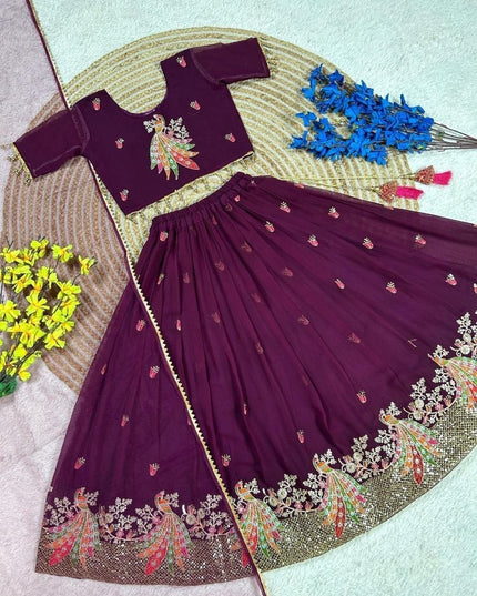 Girls Georgette Lehenga Choli Set | Embroidery & Sequin Work | Net Dupatta | Ages 2–15 | Rosepetals Luxe - Rosepetals Luxe