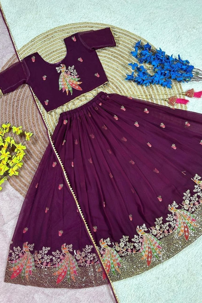 Girls Georgette Lehenga Choli Set | Embroidery & Sequin Work | Net Dupatta | Ages 2–15 | Rosepetals Luxe - Rosepetals Luxe