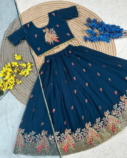 Girls Georgette Lehenga Choli Set | Embroidery & Sequin Work | Net Dupatta | Ages 2–15 | Rosepetals Luxe - Rosepetals Luxe