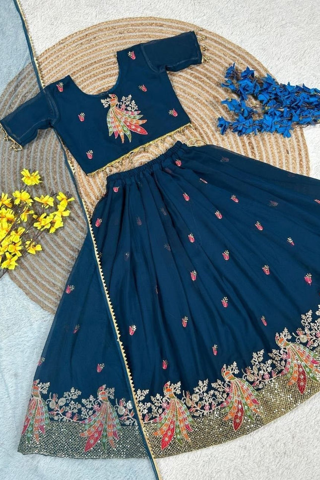 Girls Georgette Lehenga Choli Set | Embroidery & Sequin Work | Net Dupatta | Ages 2–15 | Rosepetals Luxe - Rosepetals Luxe