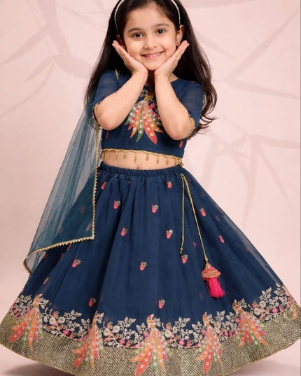 Girls Georgette Lehenga Choli Set | Embroidery & Sequin Work | Net Dupatta | Ages 2–15 | Rosepetals Luxe - Rosepetals Luxe