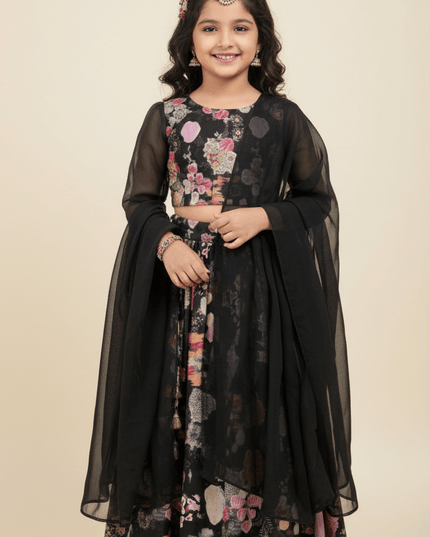 Girls Half Saree Lehenga Set | Digital Print Twill Cotton | Georgette Dupatta | Rosepetals Luxe - Rosepetals Luxe
