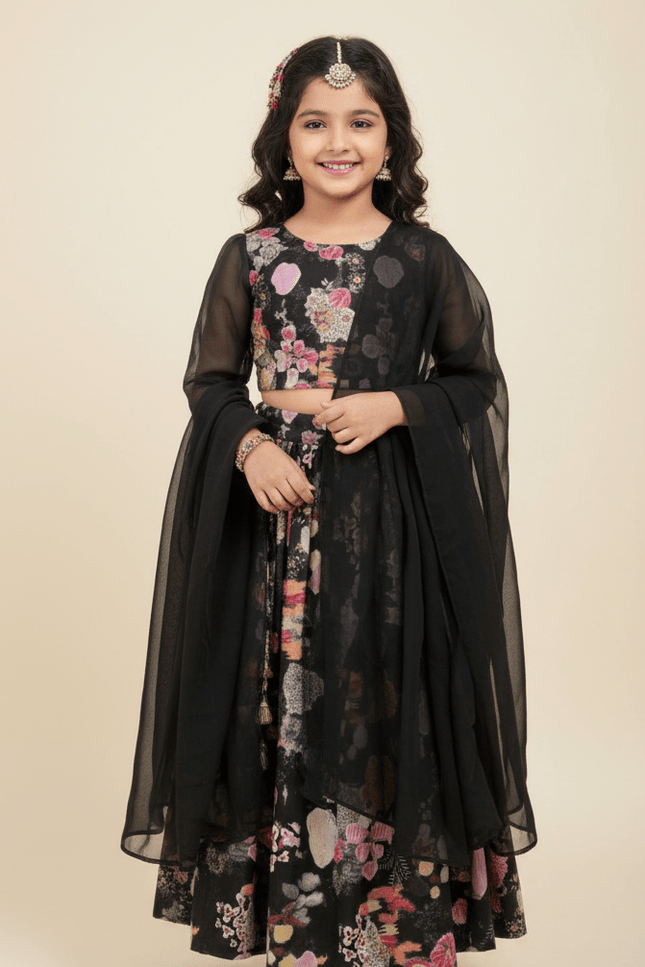 Girls Half Saree Lehenga Set | Digital Print Twill Cotton | Georgette Dupatta | Rosepetals Luxe - Rosepetals Luxe