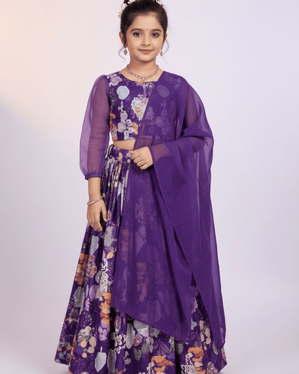 Girls Half Saree Lehenga Set | Digital Print Twill Cotton | Georgette Dupatta | Rosepetals Luxe - Rosepetals Luxe