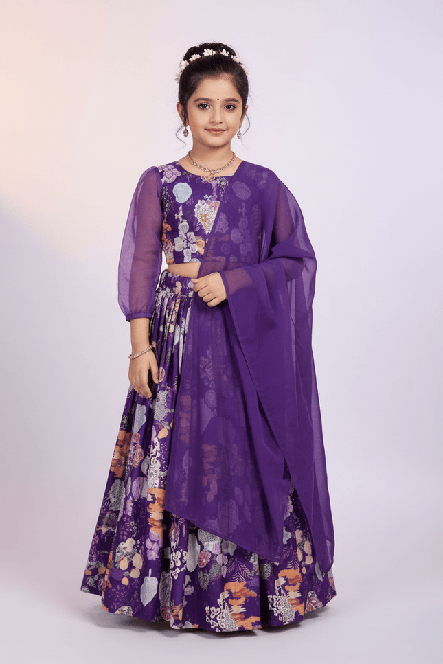 Girls Half Saree Lehenga Set | Digital Print Twill Cotton | Georgette Dupatta | Rosepetals Luxe - Rosepetals Luxe
