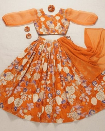Girls Half Saree Lehenga Set | Digital Print Twill Cotton | Georgette Dupatta | Rosepetals Luxe - Rosepetals Luxe