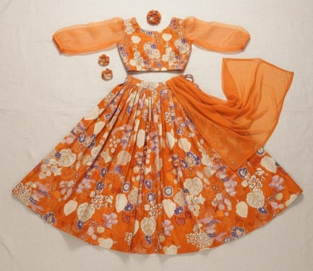 Girls Half Saree Lehenga Set | Digital Print Twill Cotton | Georgette Dupatta | Rosepetals Luxe - Rosepetals Luxe