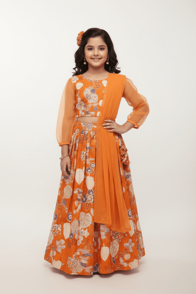 Girls Half Saree Lehenga Set | Digital Print Twill Cotton | Georgette Dupatta | Rosepetals Luxe - Rosepetals Luxe