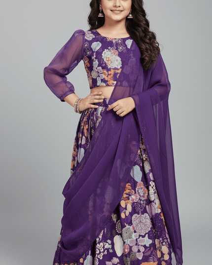 Girls Half Saree Lehenga Set | Digital Print Twill Cotton | Georgette Dupatta | Rosepetals Luxe - Rosepetals Luxe