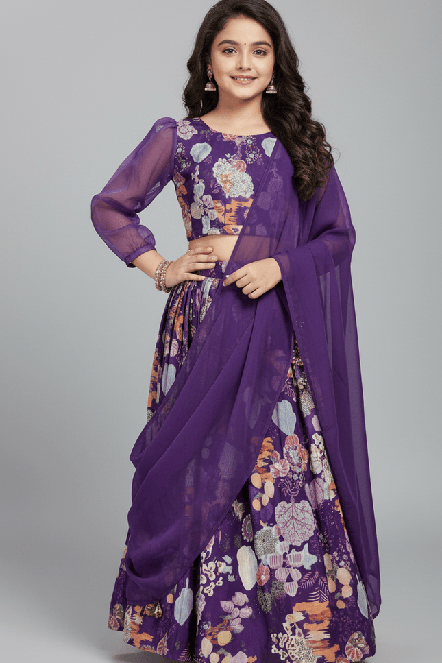 Girls Half Saree Lehenga Set | Digital Print Twill Cotton | Georgette Dupatta | Rosepetals Luxe - Rosepetals Luxe