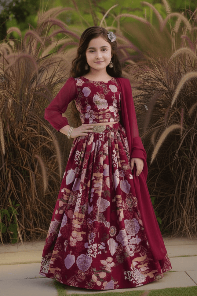 Girls Half Saree Lehenga Set | Digital Print Twill Cotton | Georgette Dupatta | Rosepetals Luxe - Rosepetals Luxe