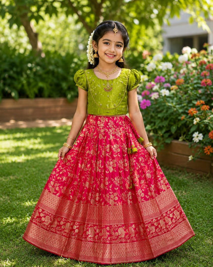 Girls Heavy Maggam Work Lehenga Choli | Pure Silk & Mono Silk | Festive & Wedding - Rosepetals Luxe