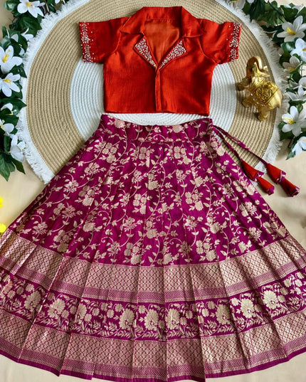 Girls Heavy Maggam Work Lehenga Choli | Pure Silk & Mono Silk | Festive & Wedding - Rosepetals Luxe