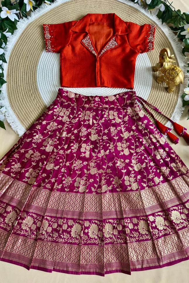 Girls Heavy Maggam Work Lehenga Choli | Pure Silk & Mono Silk | Festive & Wedding - Rosepetals Luxe
