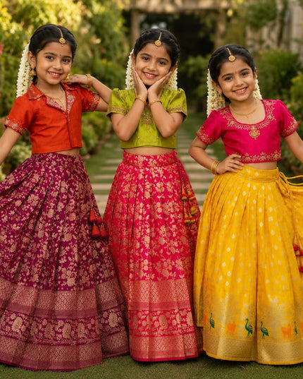 Girls Heavy Maggam Work Lehenga Choli | Pure Silk & Mono Silk | Festive & Wedding - Rosepetals Luxe