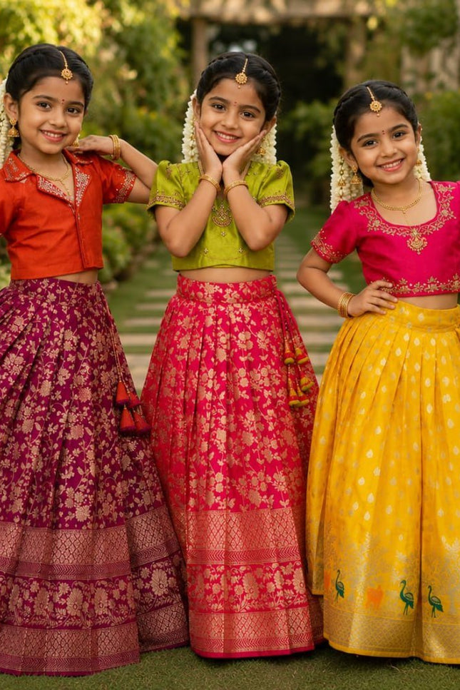 Girls Heavy Maggam Work Lehenga Choli | Pure Silk & Mono Silk | Festive & Wedding - Rosepetals Luxe