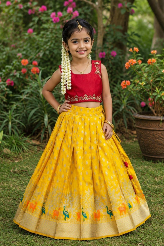 Girls Heavy Maggam Work Lehenga Choli | Pure Silk & Mono Silk | Festive & Wedding - Rosepetals Luxe