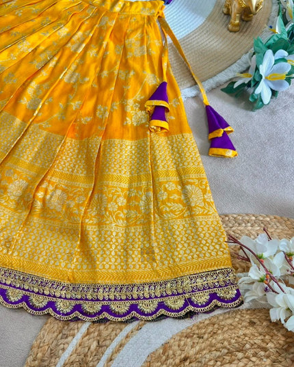 Girls Jacquard Lehenga Choli with Zari Border - Rosepetals Luxe
