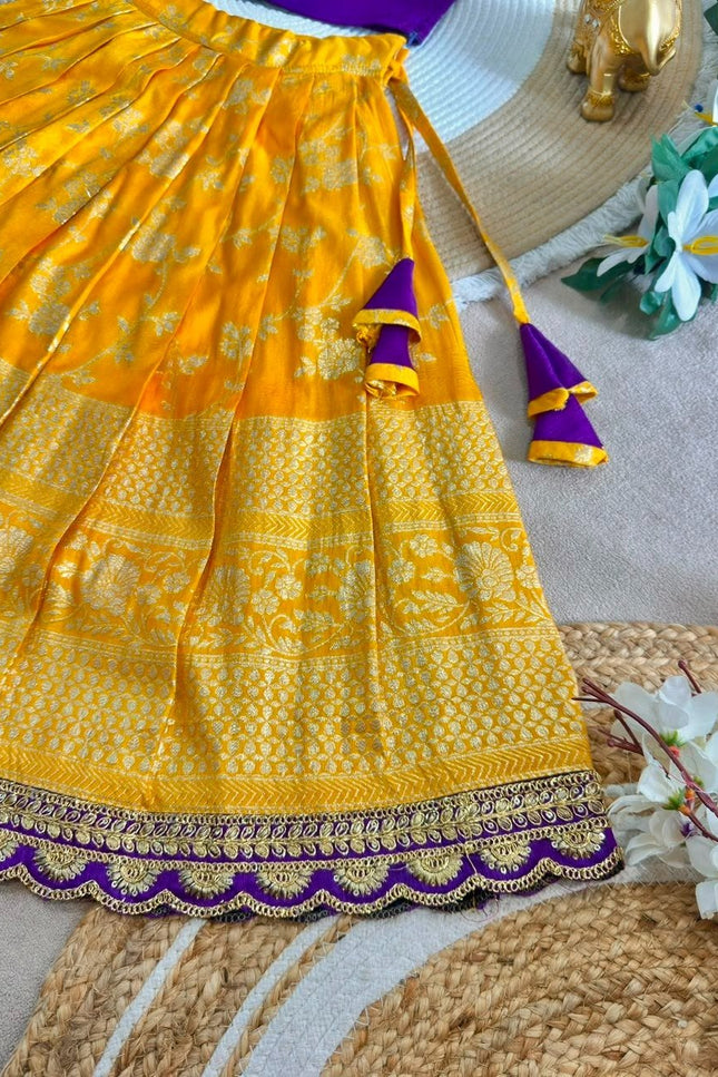 Girls Jacquard Lehenga Choli with Zari Border - Rosepetals Luxe